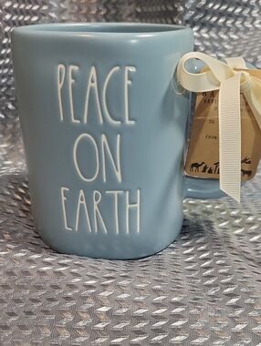Rae Dunn Light Blue 'PEACE ON EARTH' Ceramic Mug